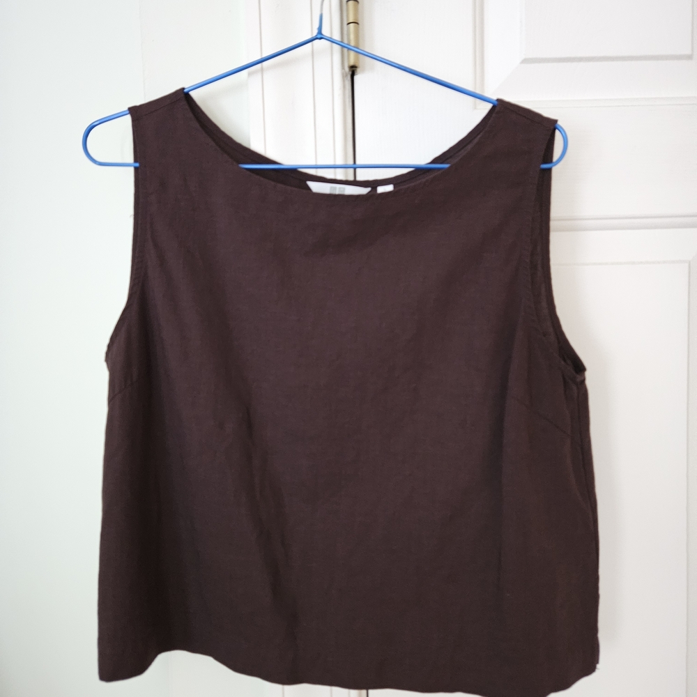 Uniqlo Sleeveless Linen Blend Tank Top - Dark Brown